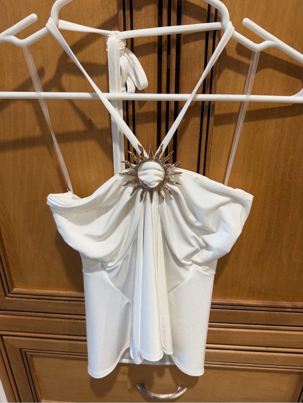 12th Tribe Ivory Draped Halter Top with Central Accent